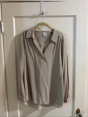 CAbi Silk Taupe Crewneck Blouse